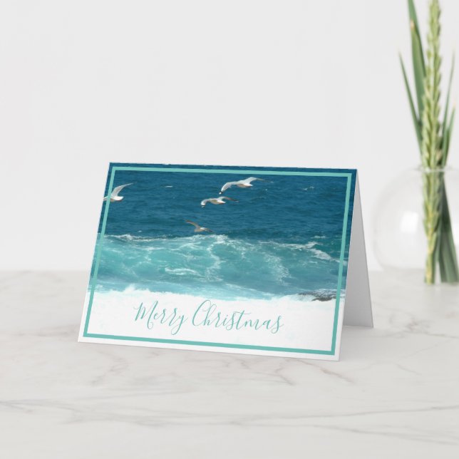 Customisable Beach Ocean  Christmas Greeting Card (Front)