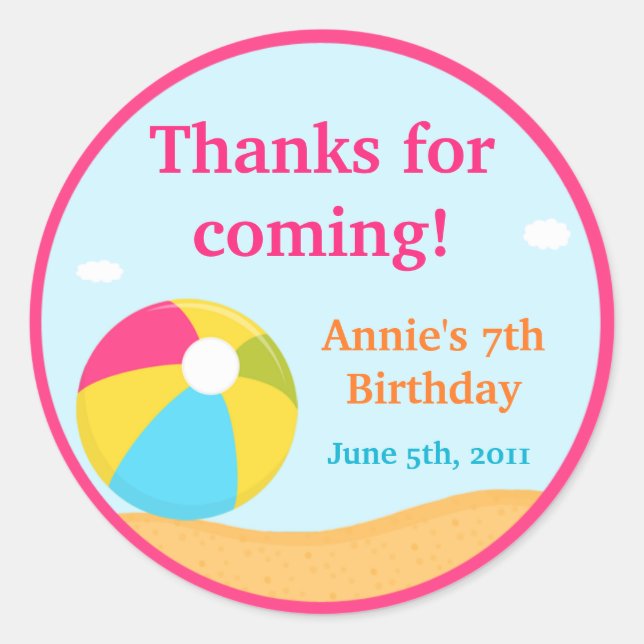 Customisable Beach Party Sticker (Front)