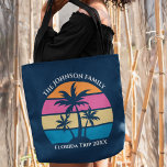 Customisable Beach Trip Cute Blue Palm Tree Tote Bag<br><div class="desc">This cute tropical palm tree sunset allover tote bag is perfect for a summer beach trip with your college friends or a fun cruise ship getaway vacation with the family. Personalise a set of customised bags for your group outing to the coast or an island family reunion in Florida or...</div>