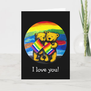 Customisable Bears Love Couple LGBT Rainbow Flag  Card