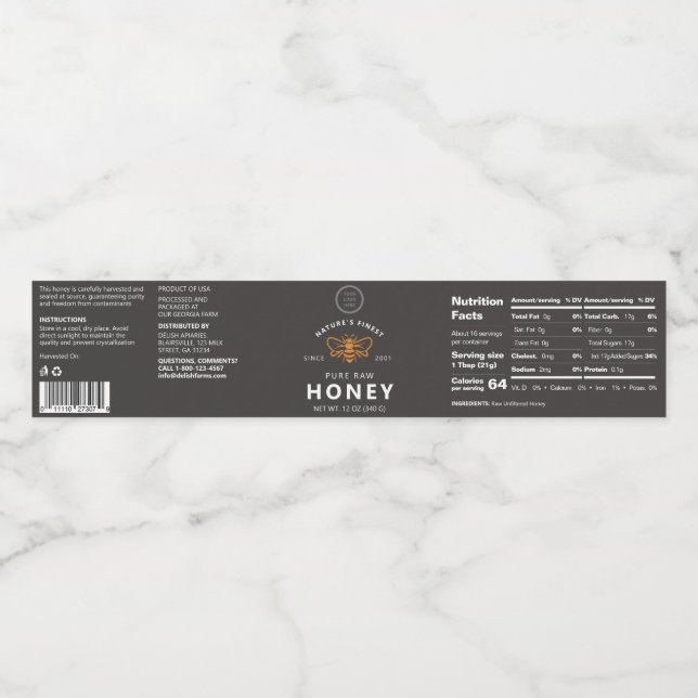 Customisable Bee Themed Honey Jar Wraparound Label (Single Label)