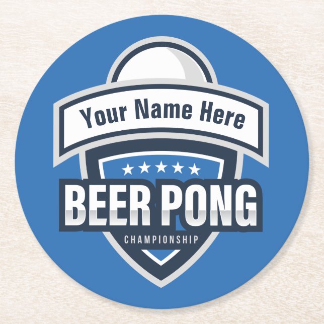 Customisable Beer Pong Championship Logo Round Paper Coaster (Front)