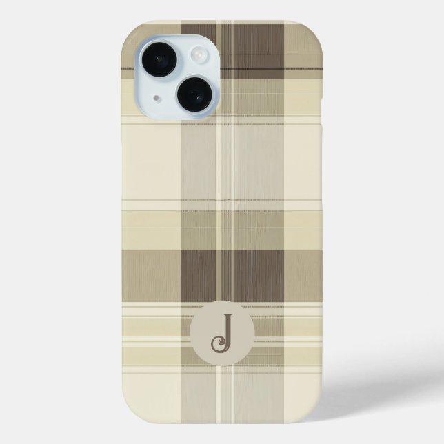 Customisable Beige and Brown Plaid Phone Case (Back)