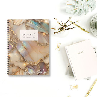 Customisable Beige Holographic Alcohol Ink Daily Notebook