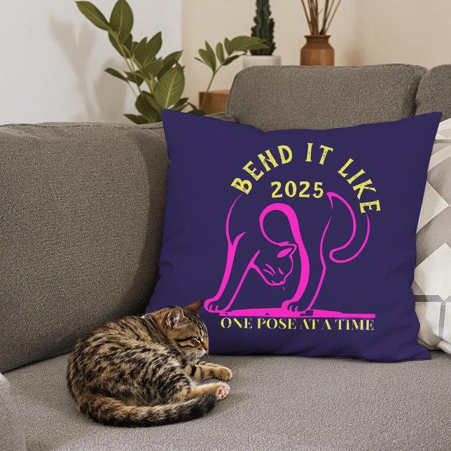 Customisable "Bend It Like 2025" Yoga Cat Cushion (Creator Uploaded)