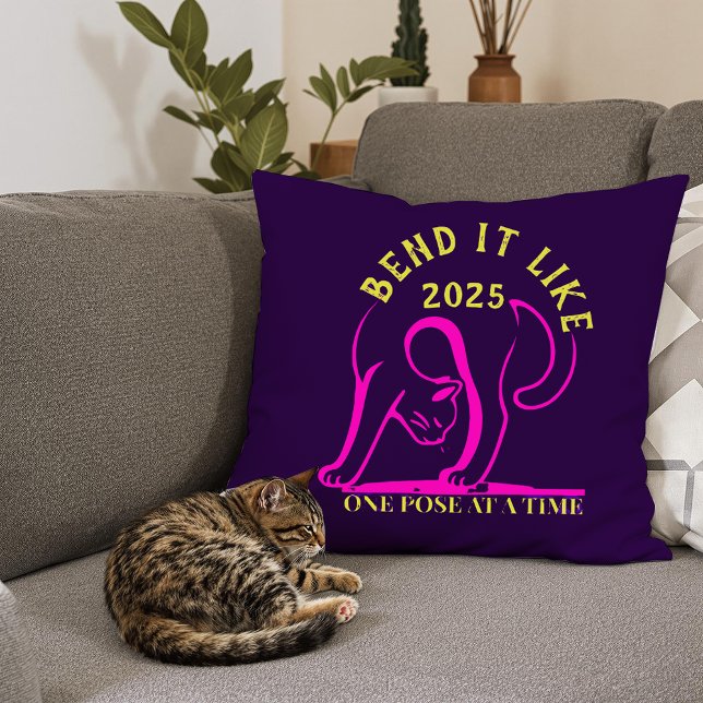 Customisable "Bend It Like 2025" Yoga Cat Cushion (Creator Uploaded)