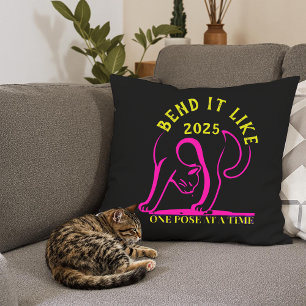 Customisable "Bend It Like 2025" Yoga Cat Cushion