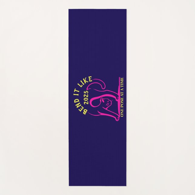 Customisable "Bend It Like 2025" Yoga Cat Yoga Mat (Front)