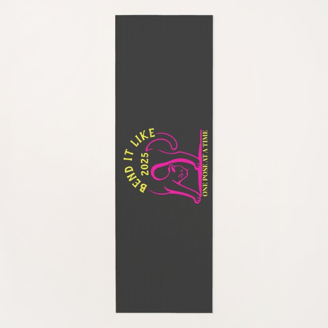 Customisable "Bend It Like 2025" Yoga Cat Yoga Mat (Front)
