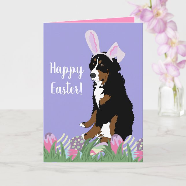 Customisable Bernese Mountain Dog Easter  Card (Orchid)