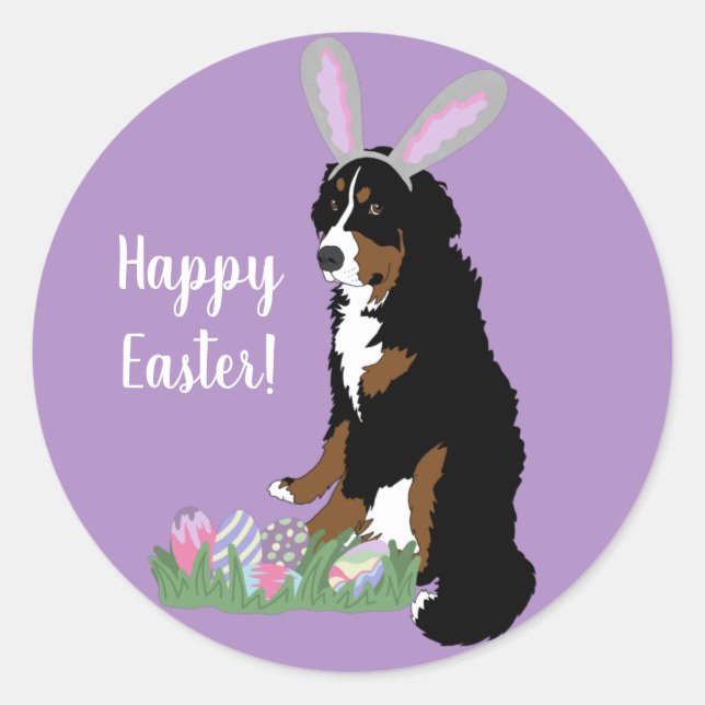 Customisable Bernese Mountain Dog  Easter Classic Round Sticker (Front)