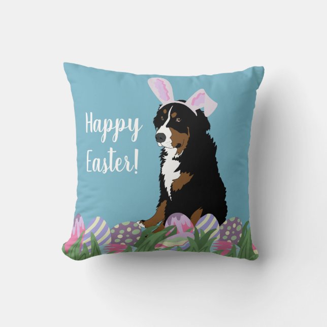 Customisable Bernese Mountain Dog Easter  Cushion (Front)