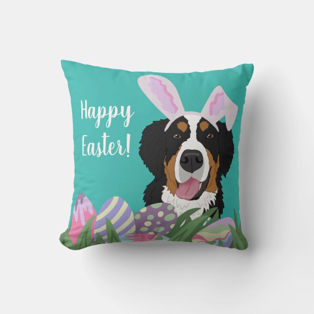Customisable Bernese Mountain Dog Easter Cushion (Front)