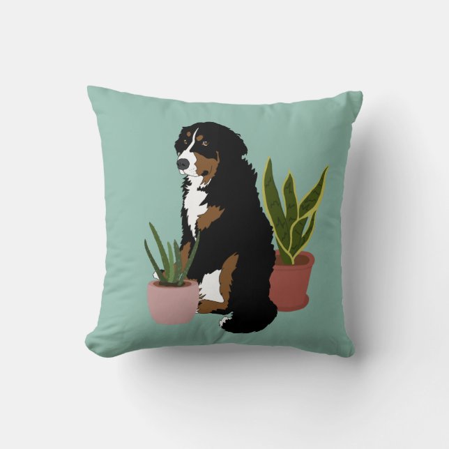 Customisable Bernese Mountain Dog Houseplants Cushion (Front)