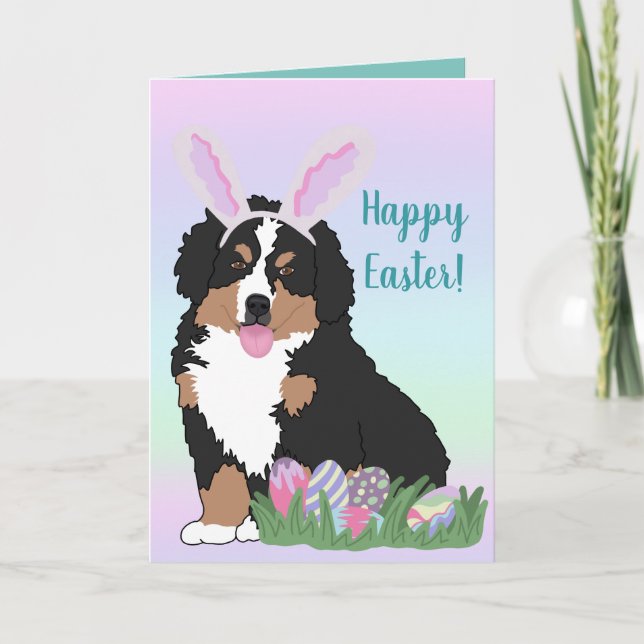 Customisable Bernese Mountain Dog Puppy Easter Card (Front)