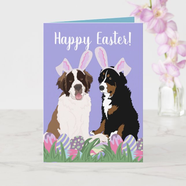 Customisable Bernese Saint Bernard Easter  Card (Orchid)