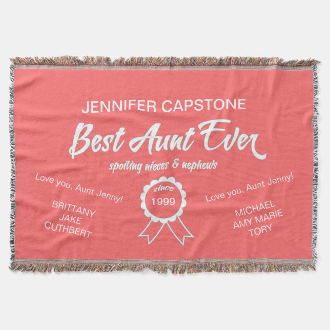 Customisable Best Aunt Ever Throw Blanket (Front)