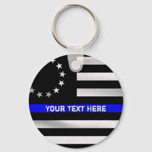 Customisable Betsy Ross USA Thin Blue Line Key Ring