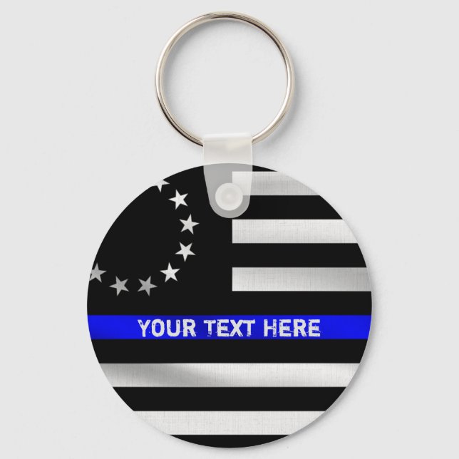 Customisable Betsy Ross USA Thin Blue Line Key Ring (Front)