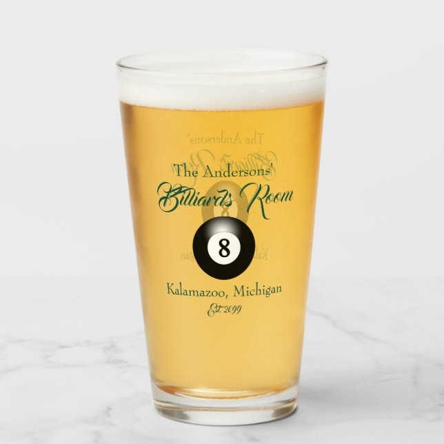Customisable Billiards Pool Table Balls Bar Beer Glass (Front Filled)