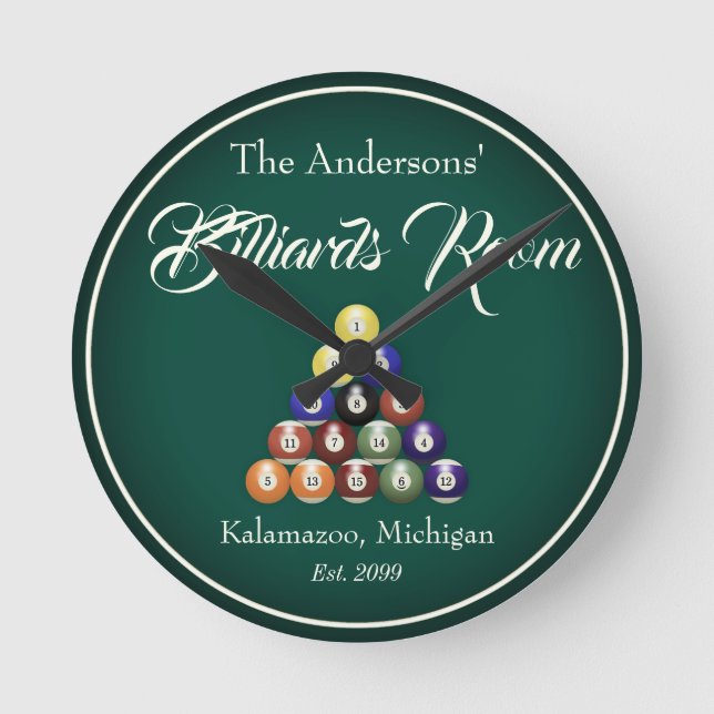 Customisable Billiards Pool Table Room  Round Clock (Front)