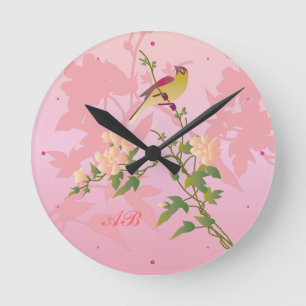 Customisable: Bird on Chinese blossom Round Clock