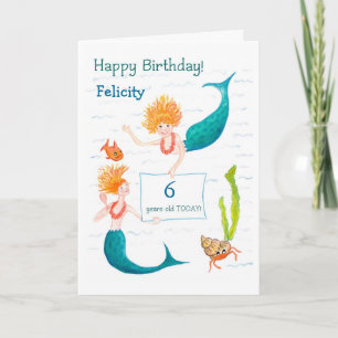 Customisable Birthday Card - Mermaids
