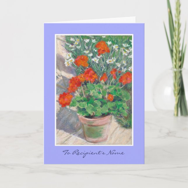 Customisable Birthday Card - Red Geraniums (Front)