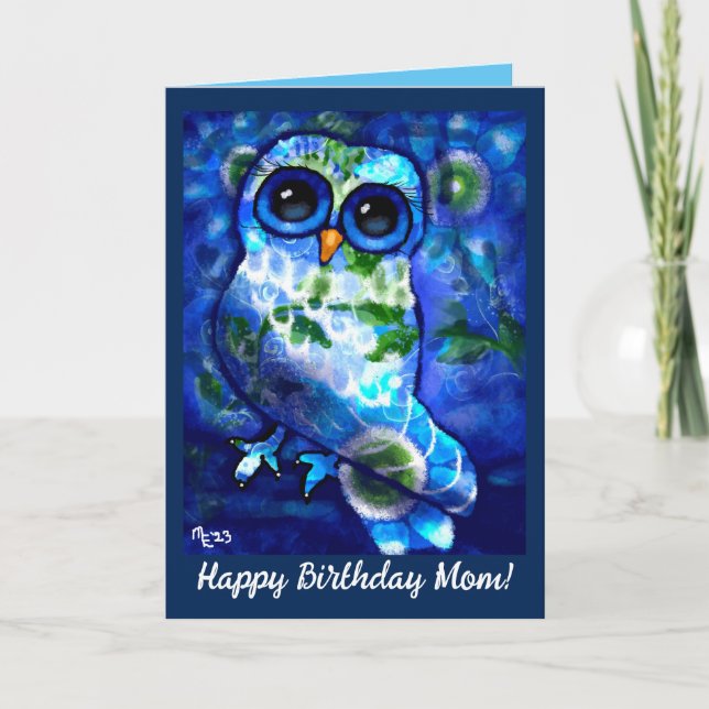 Customisable Birthday Card- Whimsical Abstract Owl Card (Front)