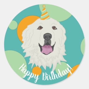 Customisable Birthday Great Pyrenees Classic Round Sticker