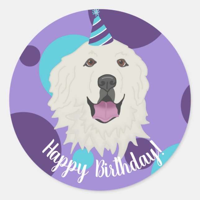 Customisable Birthday Great Pyrenees  Classic Round Sticker (Front)