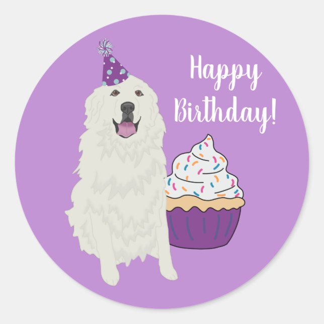 Customisable Birthday Great Pyrenees Mountain Dog  Classic Round Sticker (Front)