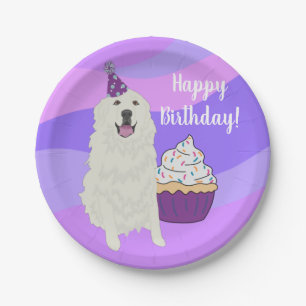 Customisable Birthday Great Pyrenees Mountain Dog  Paper Plate