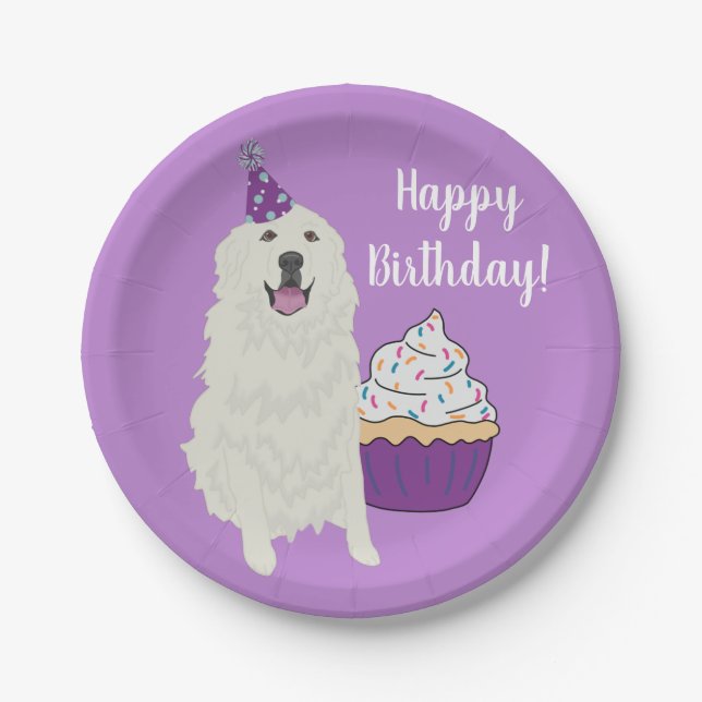 Customisable Birthday Great Pyrenees Mountain Dog  Paper Plate (Front)