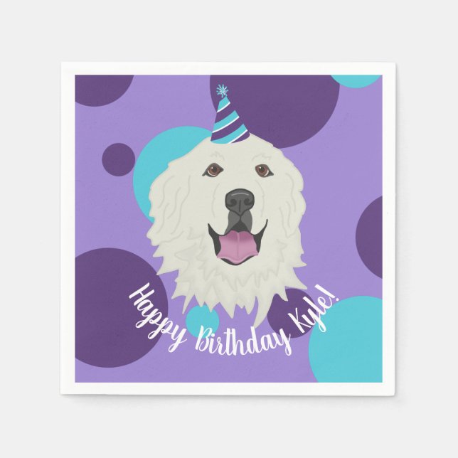 Customisable Birthday Great Pyrenees  Napkin (Front)