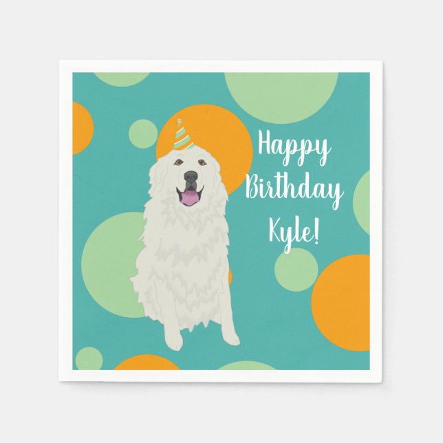 Customisable Birthday Great Pyrenees Napkin (Front)