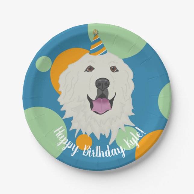 Customisable Birthday Great Pyrenees Paper Plate (Front)