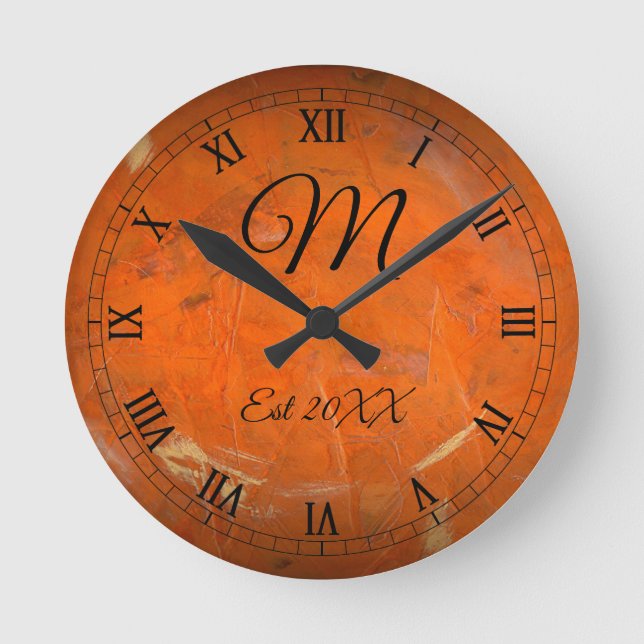 Customisable Birthday Monogram Glazed Terracotta Round Clock (Front)