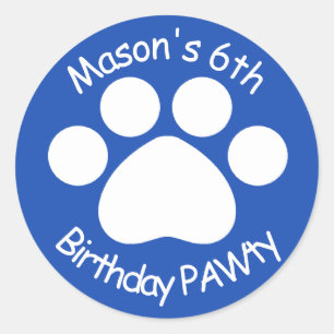 Customisable Birthday PAWty - Blue Classic Round Sticker