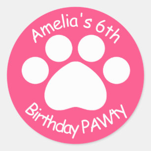 Customisable Birthday PAWty - Pink Classic Round Sticker