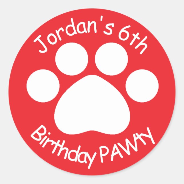 Customisable Birthday PAWty - Red Classic Round Sticker (Front)
