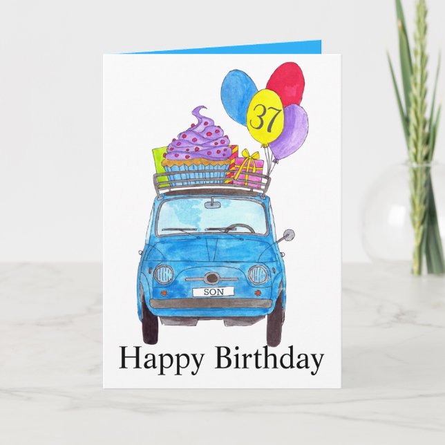 Customisable Birthday Retro 500 watercolor Card (Front)