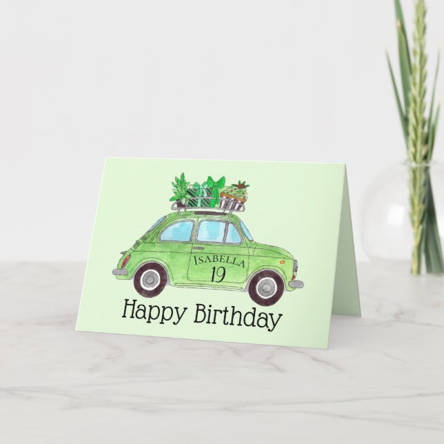 Customisable Birthday Retro Fiat 500 Card (Front)