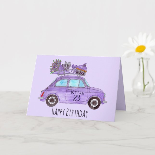 Customisable Birthday Retro Fiat 500 Card (Small Plant)