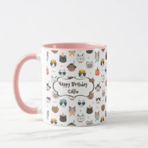 Customisable Birthday Text on Mug with Cute Cats