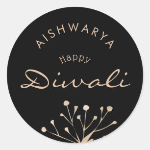 Customisable black and gold Diwali  Classic Round Sticker