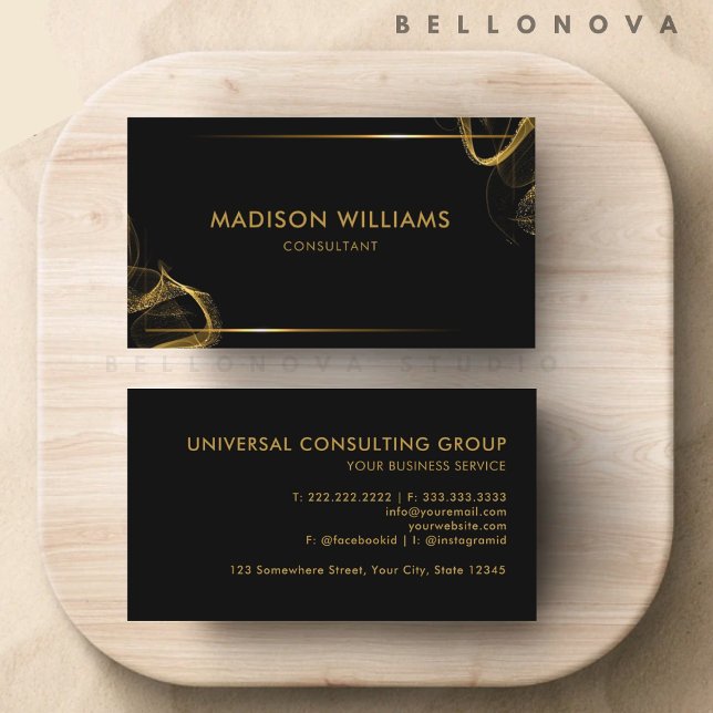 Customisable Black and Gold Glitter Professional Business Card (Customizable Black and Gold Glitter Professional Business Card)