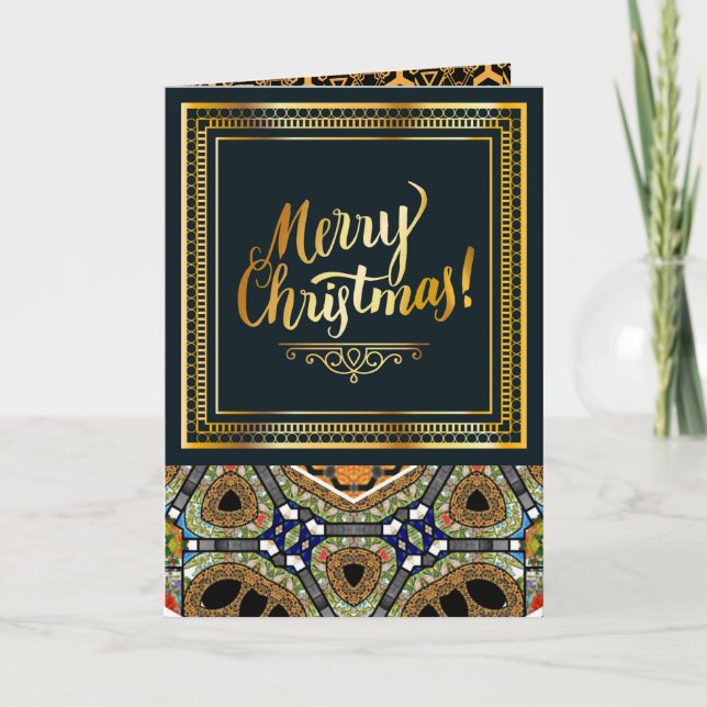 Customisable Black and Gold Pattern Christmas Card (Front)
