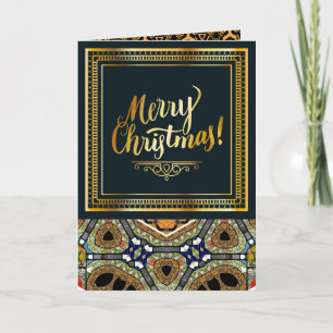 Customisable Black and Gold Pattern Christmas Card