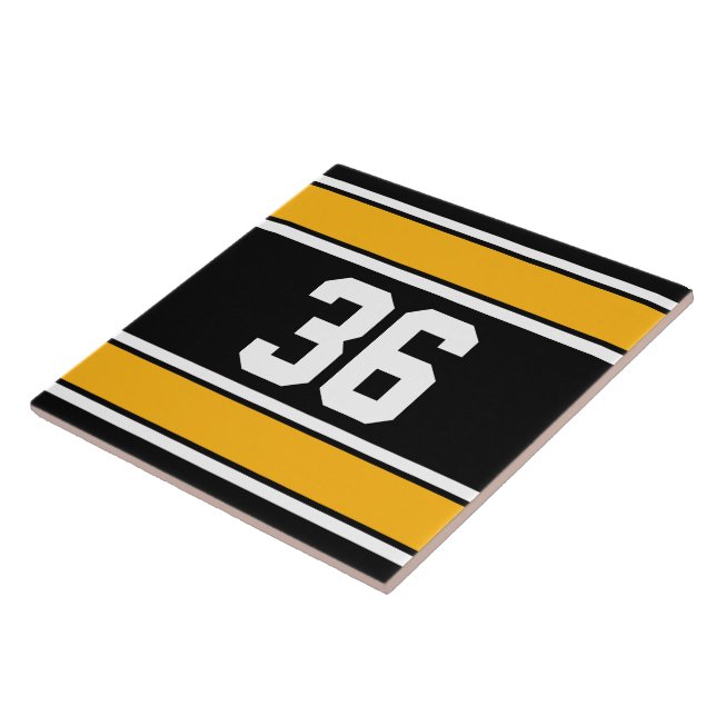Customisable Black and Gold Sports Stripes Tile (Side)